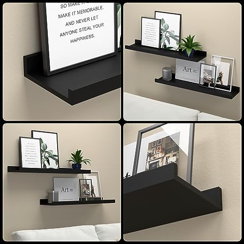RICHER HOUSE 3-Set Floating Shelves with Lip, Black Small Wall Shelf, 16In