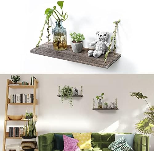 Leaf Rope Hanging Wall Floating Shelves, 2-Pack (Retro Color)