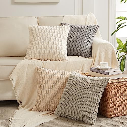 Fancy Homi 4 Packs Decorative Throw Pillow Covers for Living Room Couch Bed, Modern Farmhouse Boho Home Décor Accent Cushion Case, 18" x 18", Taupe