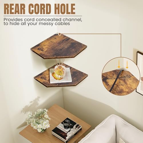 Fun Memories Corner Shelf Wall Mount, Floating Corner Shelves, Set of 2 Corner Wall Shelf Organizer, Rustic Wood Wall Storage Display Shelves for Living Room Bedroom Bathroom Kitchen, Rustic Brown