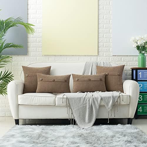 HWY 50 Taupe Chenille Throw Pillow Covers 18x18 Inch Buttons Pack of 2