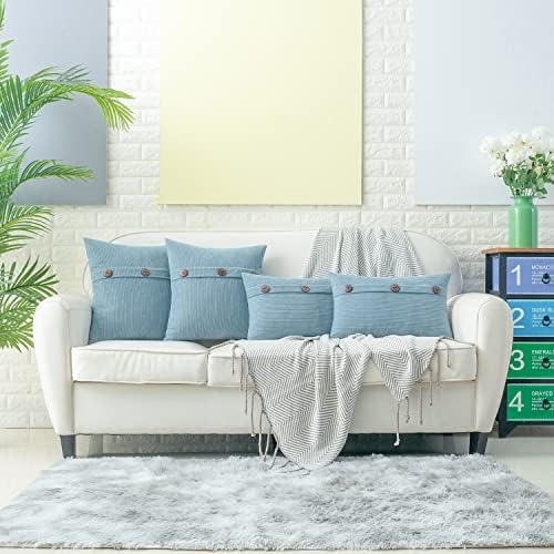 HWY 50 Light Blue Chenille Throw Pillow Covers 12x20 Inch Buttons Pack of 2