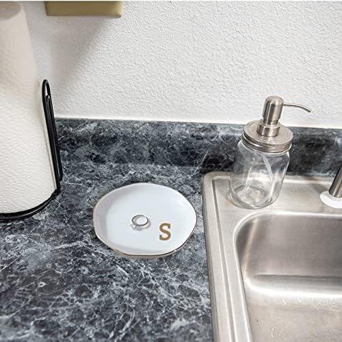 Initials Ring Dish Jewery Tray with Personalized S-Monogrammed Gifts Wedding Engagement for Women Friends Sister,Ceramic White