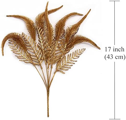 CATTREE Christmas Artificial Plants, Plastic Grass Faux Shrubs Fake Leaves Simulation Setaria Bushes Home Indoor Outdoor Garden Wedding Festival Decoration Hall Table Planter Filler – Gold 4 Pack