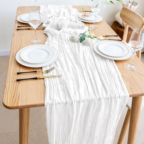 Wokceer Cheesecloth Table Runner Ivory 10FT Boho Gauze Runner, 3 Pack