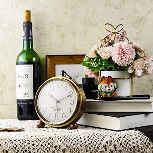 Gold Desk Alarm Clock for Bedroom Kids Modern Mantel Small Table Clock Desktop Farmhouse Tabletop Metal Battery Operated Clock for Bedside Living Room Office Silent 5.5 Inches (Arabic)