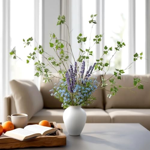 4 Pcs 39" White Green Artificial Ficus Branches with Leaves