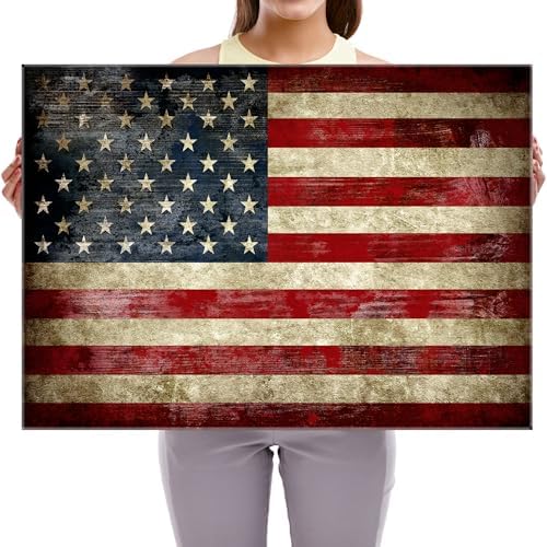 Pyradecor Old Vintage American Flag Canvas Prints Wall Art Pictures Paintings for Living Room Office Home Decorations Modern Abstract Landscape Artwork 28"x20"