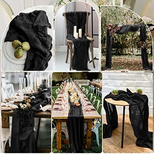 10 Pack Cheesecloth Table Runner 35 x 120 Inch, Black
