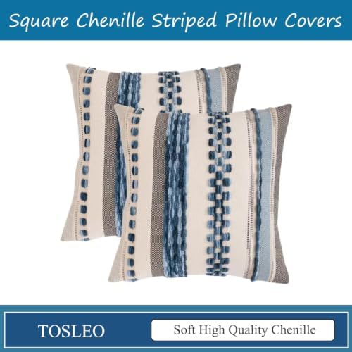 Boho Throw Pillow Covers 18x18 inch Set of 2 Sky Blue Coastal Decor