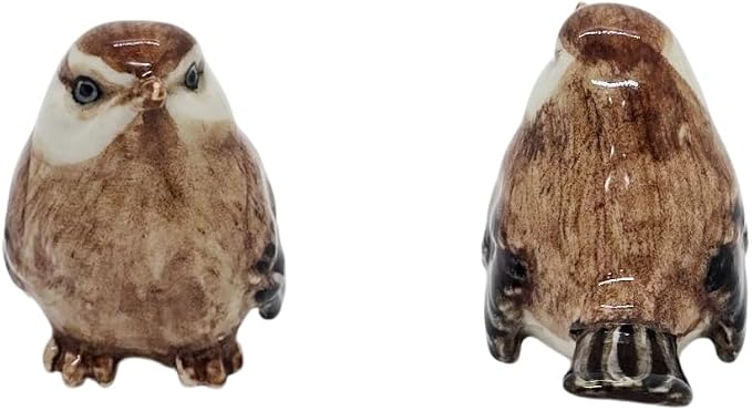 WitnyStore Tiny 2" Brown Standing Eurasian Sparrow Bird Figurine - Miniature Hand Made Painted Ceramic Birds Aves Colorful Porcelain Feathered Animals Cute Decorative Collectible Figures Décor Gifts