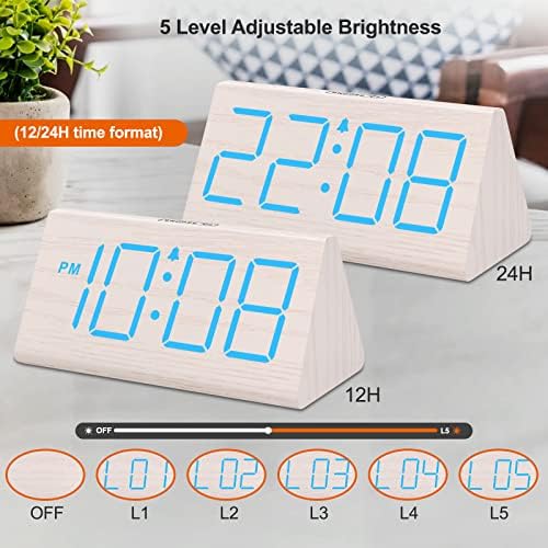 DreamSky Wooden Digital Alarm Clock for Bedrooms Desk with Large Numbers
