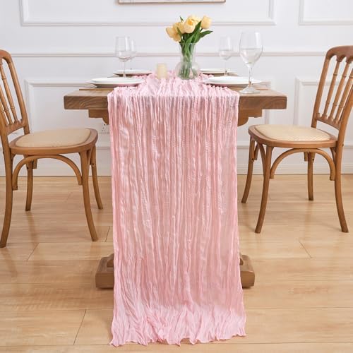 Asee'm 6pcs Blush Pink Cheesecloth Table Runner Summer 10FT Gauze Sheer