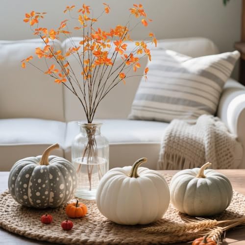 6Pcs 40'' Fall Artificial Branches Faux Autumn Stems Fall Plant Branches Ficus Twig Leaves Fall Eucalyptus Branches for Autumn Thanksgiving Home Office Wedding Vase Fillers DIY Craft Decors