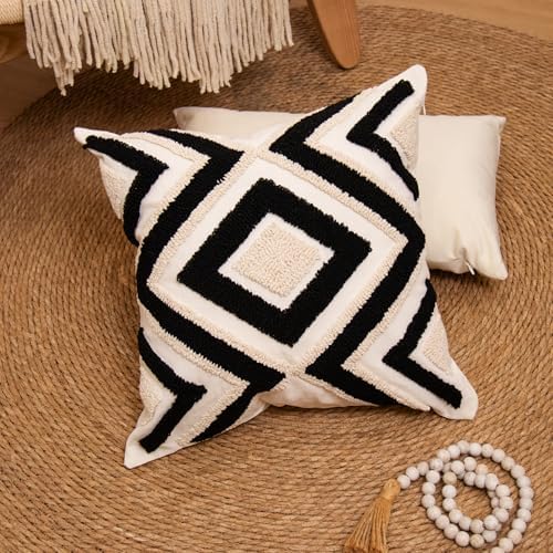 lifein 18x18 Pillow Covers-Throw Pillow Cover Tufted Boho Jacquard Pillow Covers Farmhouse Decorative Pillow Cover Pillow Cases for Gift Couch Sofa Bed Chair Living Room Home Decor