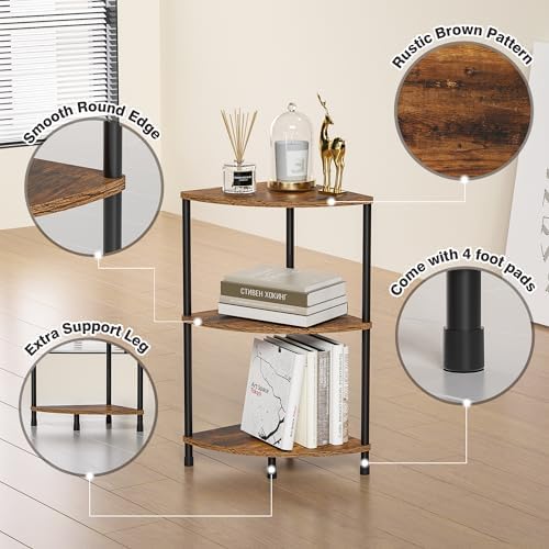 3 Tier Corner Plant Shelf Stand for Bathroom, 23.2", Rustic Brown