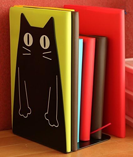 TOBSON Cute Cat Heavy Duty Bookend Nonskid Bookends Art Decoration,A Pairs(Black)