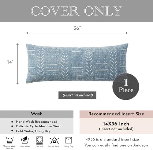 BlissBlush Coastal Blue Lumbar Pillow Cover 14x36 for Bed, Accent Long Lumbar Pillow Cover for Bedroom, Soft Woven Chenille Textured Farmhouse Boho Decorative Cushion Cover