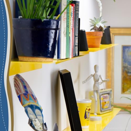 36x12 in Metal Floating Shelf Yellow Wall Mounted - Made in The USA - Bedroom, Living Room, Bathroom, Kitchen