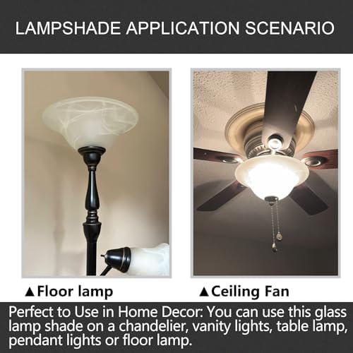 Antique Glass Lamp Shade for Floor lamp, Alabaster Torchiere Lamp Shade Replacement, Floor Lamp Replacement Parts (White Alabaster, 12'')