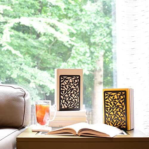 CNK Book Ends for Shelves - Metal Holders for Home Office Heavy Books, Shelf Stoppers, Decorative Set of 2 Black Infinite Leaves Bookends