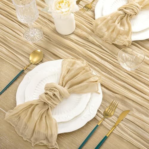 3 Pack Champagne Cheesecloth Table Runner 10ft Boho Sand Gauze Decor