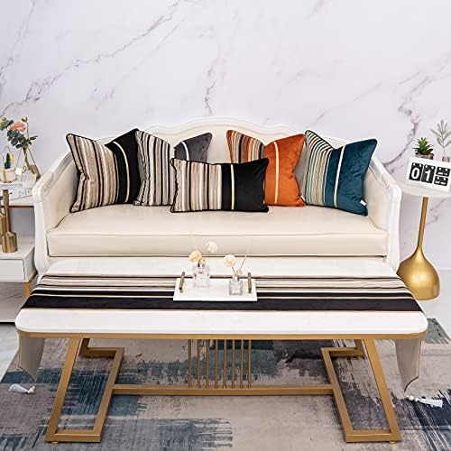 Yangest Black Striped Patchwork Throw Pillow Cover Gold Leather Cushion Cover Zippered Pillowcase for Sofa Couch Bedroom Living Room Home Decoration,20x20 Inch