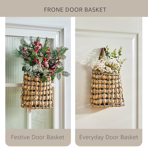 Wall Hanging Pocket Basket Portable Storage Basket Decorative Boho Mounted Organizer Dried Flower Plants Front Door Basket for Garden Farmhouse Home