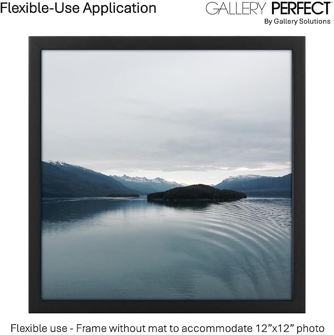 Gallery Perfect 12x12 Picture Frames, 9 Piece Set with Real Glass Cover for 8x8 Photos With Mat, Picture Frames Collage Wall Decor for Gallery Wall, Home Decor, Black