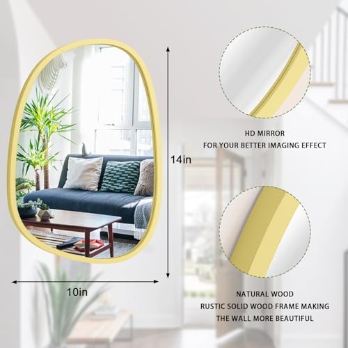 Wooden Asymmetrical Irregular Wall Mirror - Unique Modern Shape - Wall Mounted - Artistic Decorative for Living Room, Bedroom, Bathroom, Entryway & Hallway - 14"x10"