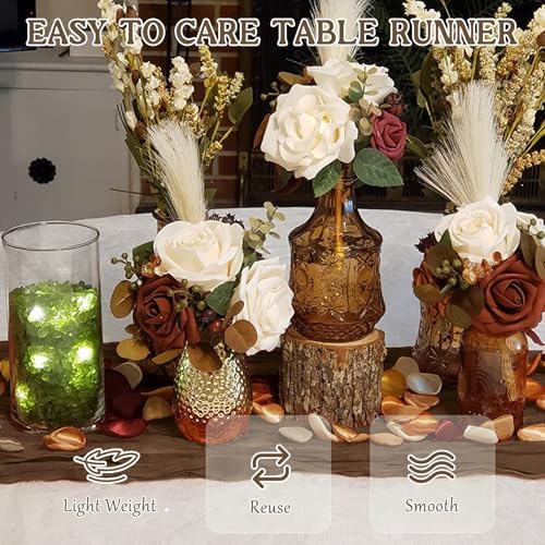 3 Pack 120 Inch Brown Cheesecloth Table Runner Boho Rustic Gauze Sheer Romantic 10 FT Long Cheese Cloth Table Runner for Bridal Baby Shower Wedding Party Birthday Holiday Home Easter Decor