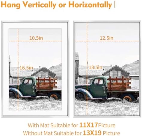 Golden State Art 13x19 Silver Aluminum Frame, Real Glass, Mat Fits 11x17