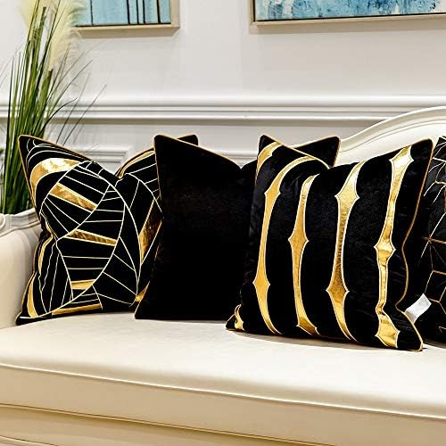Avigers Throw Pillow Cover 20 x 20 Inch, Black,Gold, Velvet, Hidden Zipper
