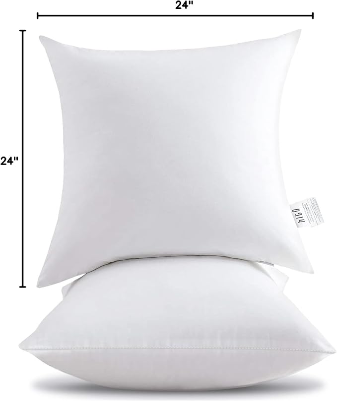 HITO 24x24 Pillow Inserts (Set of 2)- 100% Cotton Covering Down Alternative Throw Pillows White for Couch Bed Sofa
