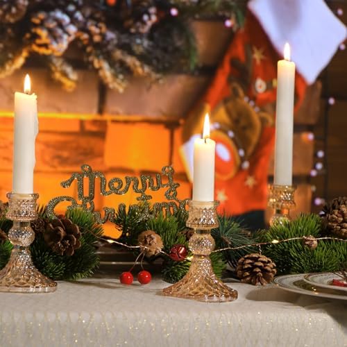 Taper Candlestick Holder Set of 6, Gold Candle Holders & Vintage Candlestick Holders, Glass Candle Holder for Table Centerpieces, Fall, Christmas, Autumn, Thanksgiving Decor