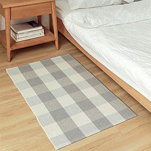 LEVINIS Grey Buffalo Check Rug 2' x 3' - Cotton Washable Hand-Woven Checkered Plaid Outdoor Rug for Front Porch Entry Way Kitchen Bathroom Bedroom Door Mat