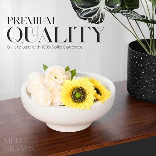 Concrete Fruit Bowl – Large Decorative Pedestal Bowl for Kitchen Counter, Entryway, or Coffee Table – Modern Catch – All Key Bowl – Heavyweight Centerpiece for Home Decor (Stone Grey)