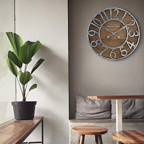 Presentime Vintage Farmhouse Series, Galvanized Rustic Barnwood Clock