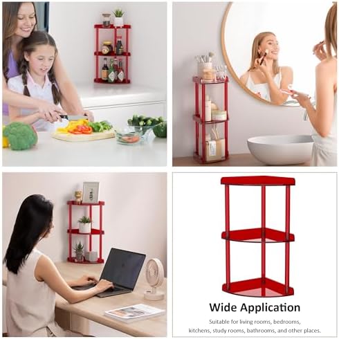 Sezanrpt 3 Tier Countertop Corner Organizer Shelf 7x7x15.7 Inch, Red Countertop Acrylic Bathroom Corner Shelf, Vanity Storage Organizer for Cosmetics, Toiletries