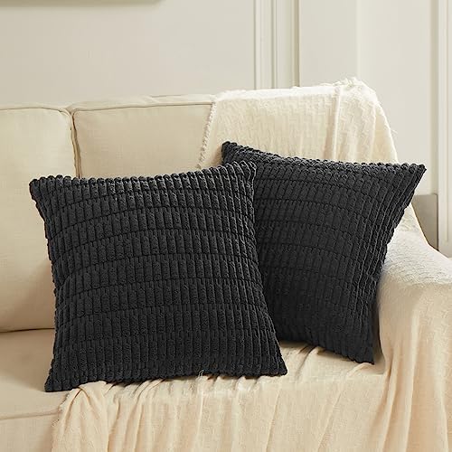 Fancy Homi 4 Packs Decorative Throw Pillow Covers for Living Room Couch Bed, Modern Farmhouse Boho Home Décor Accent Cushion Case, 20" x 20", Black