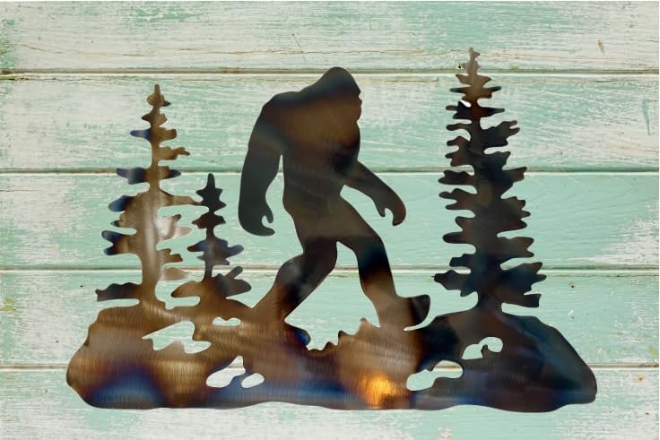 Top Brass 16" Metal Bigfoot Sasquatch Wall Decor - Rustic Glossy Art Plaque with an Iridescent Torched Finish