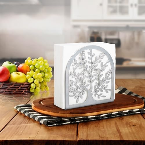 Napkin Holder for Tables, Tree of Life Design Modern Metal Napkin Holder for Home Kitchen & Picnic Party, Silver Grey