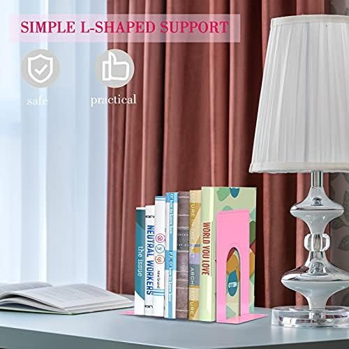 Optomni Bookends, Book End Supports Heavy Duty Metal Bookend Support, Book Ends Supports for Shelves Decor Home Office School (2 Pairs/4 Pieces, Pink)
