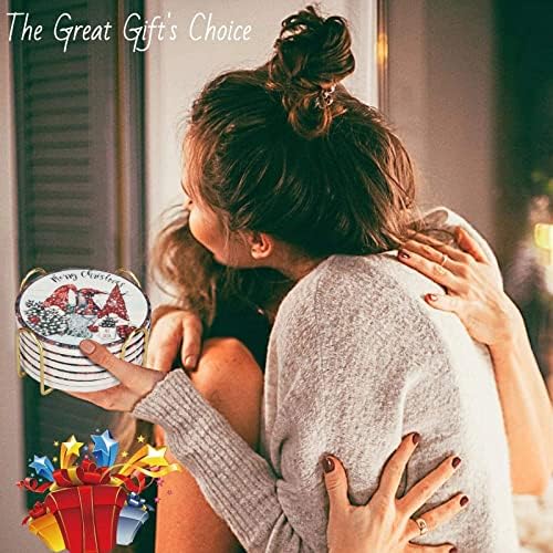 Cute Absorbent Christmas Decor Coasters for Drinks Coaster Set with Holder