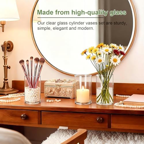 12pcs Thick Glass Cylinder Vase, 6 Inch Clear Glass Flower Vases | Floating Candle Holders for Centerpieces,Cylinder Vases Bulk Weighted Base for Wedding, Home & Dining Table Décor Gift