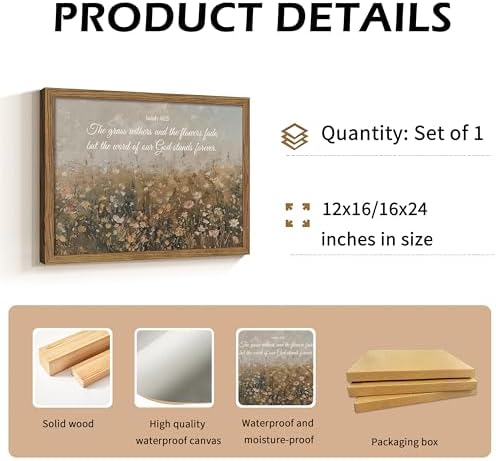 Framed Bible Verse Wall Art Wildflower Meadow Pictures Decor 12x16 Inch | Nature Landscape Bathroom Oil Painting Canvas Prints, Religious Scripture Artwork For Living Room Bedroom