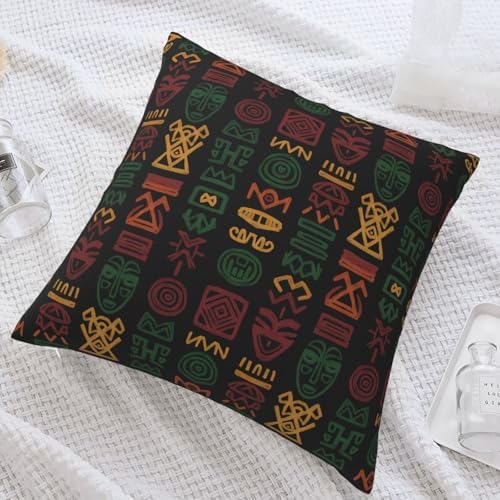 African Tribal Mask & Geometric Pattern Decorative Throw Pillow Cover