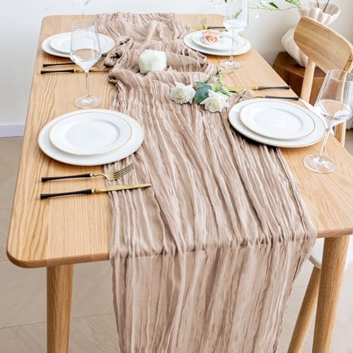 Wokceer Cheesecloth Table Runner Nude Pink 10FT Boho Gauze Runner for Party