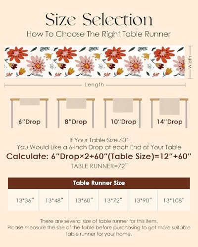 Canvas Embroidered Narrow 13"x 60" Table Runner, Colorful Flower