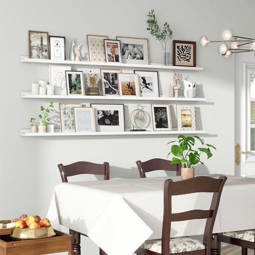 Axeman Picture Ledge Shelf, 72 Inch White Floating Shelves Set of 3